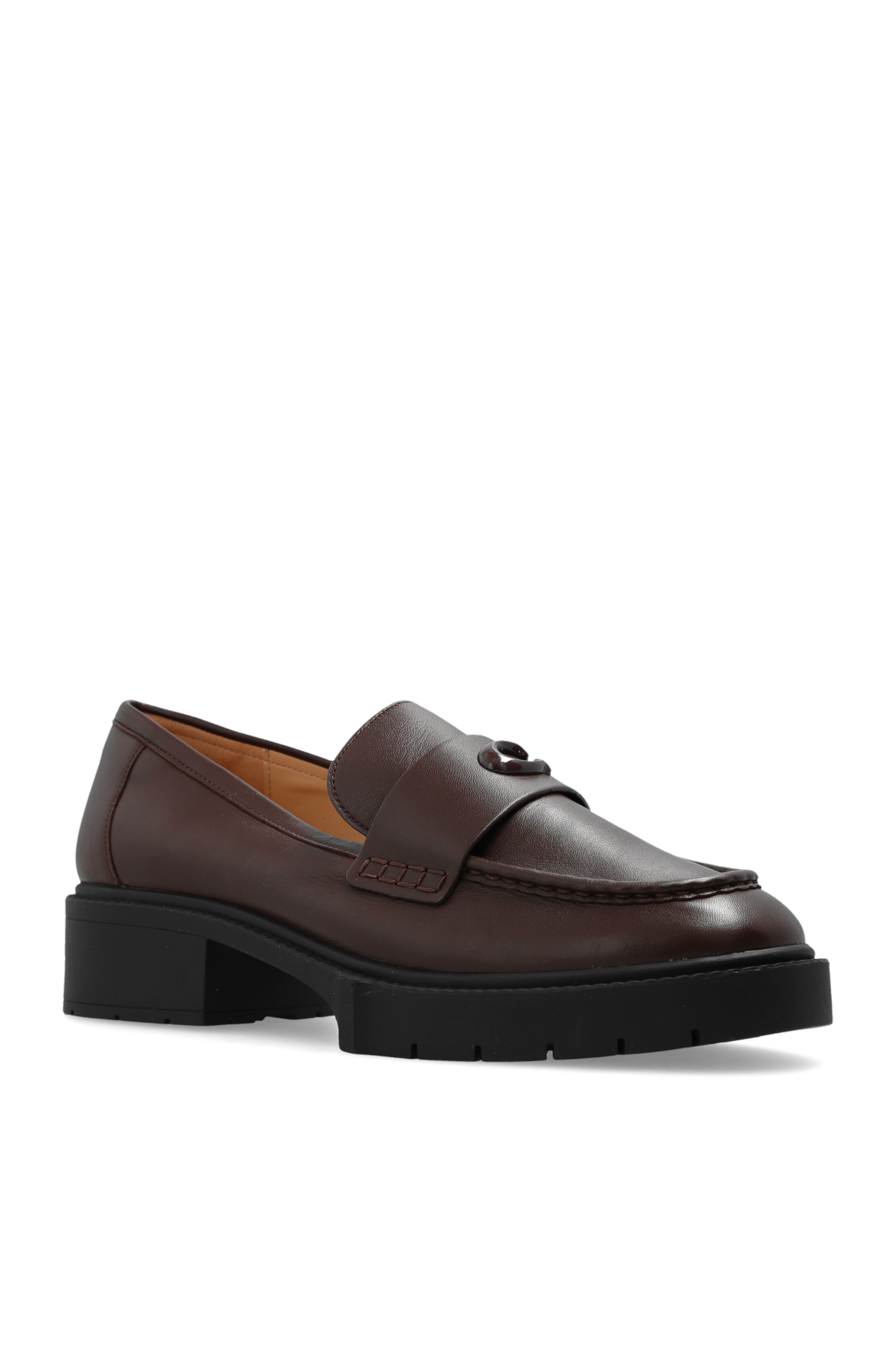 Coach Leah CB990 Black Leather Loafers Lug Sole Women's Size